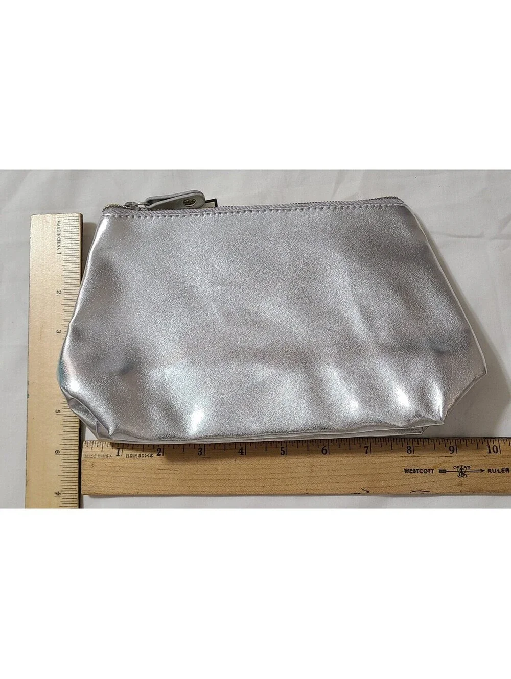 2pk Macy's Makeup Cosmetics Bag Set Womens Sz S & M Silver Travel Storage Pouch